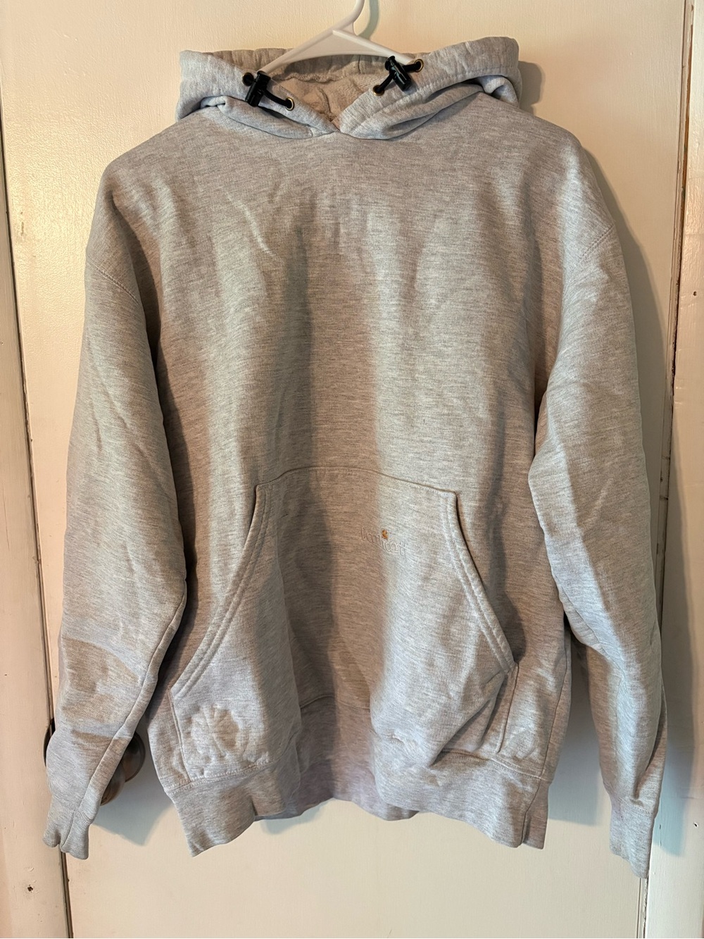 Carhartt Gray Hoodie with Gold Logo Tag